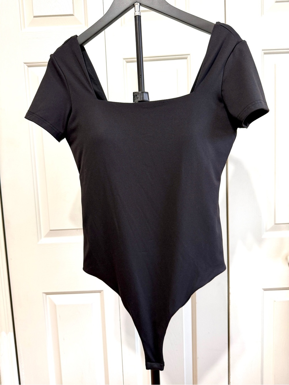 Klassy Network Black Square Neck Short Sleeve Bodysuit - Sleek Fit